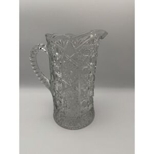 VTG Rare EAPG McKee Glass FENTEC Crystal Glass WATER PITCHER 9 Inch Floral Vase